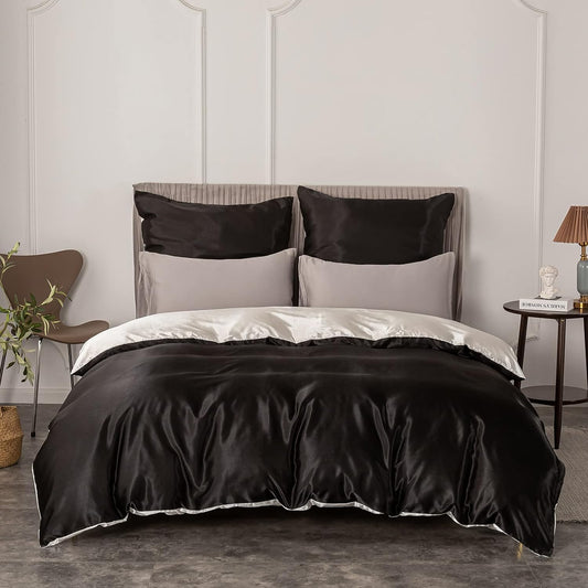 Comforter Set Double-Sided, Satin-Soft and Skin-Friendly Duvet Cover Set with Zip and Corner Ties