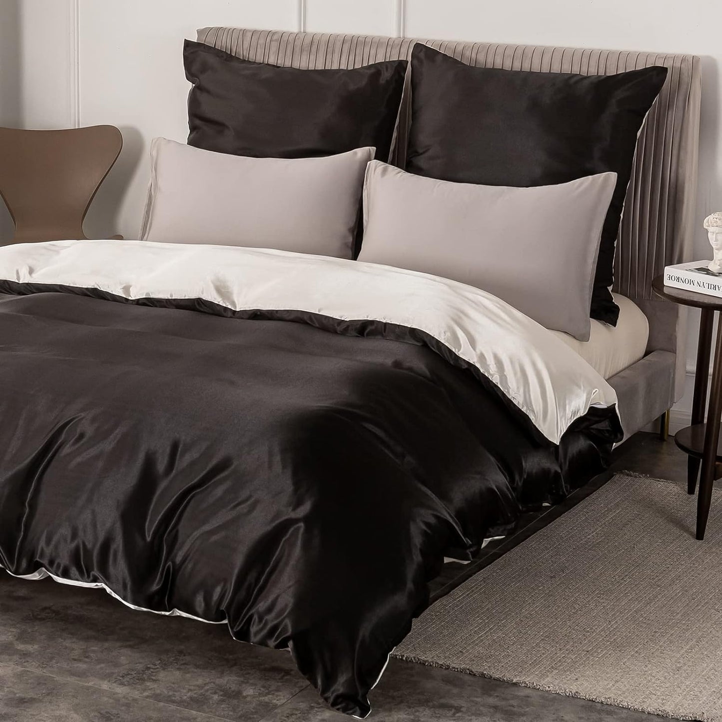 Comforter Set Double-Sided, Satin-Soft and Skin-Friendly Duvet Cover Set with Zip and Corner Ties