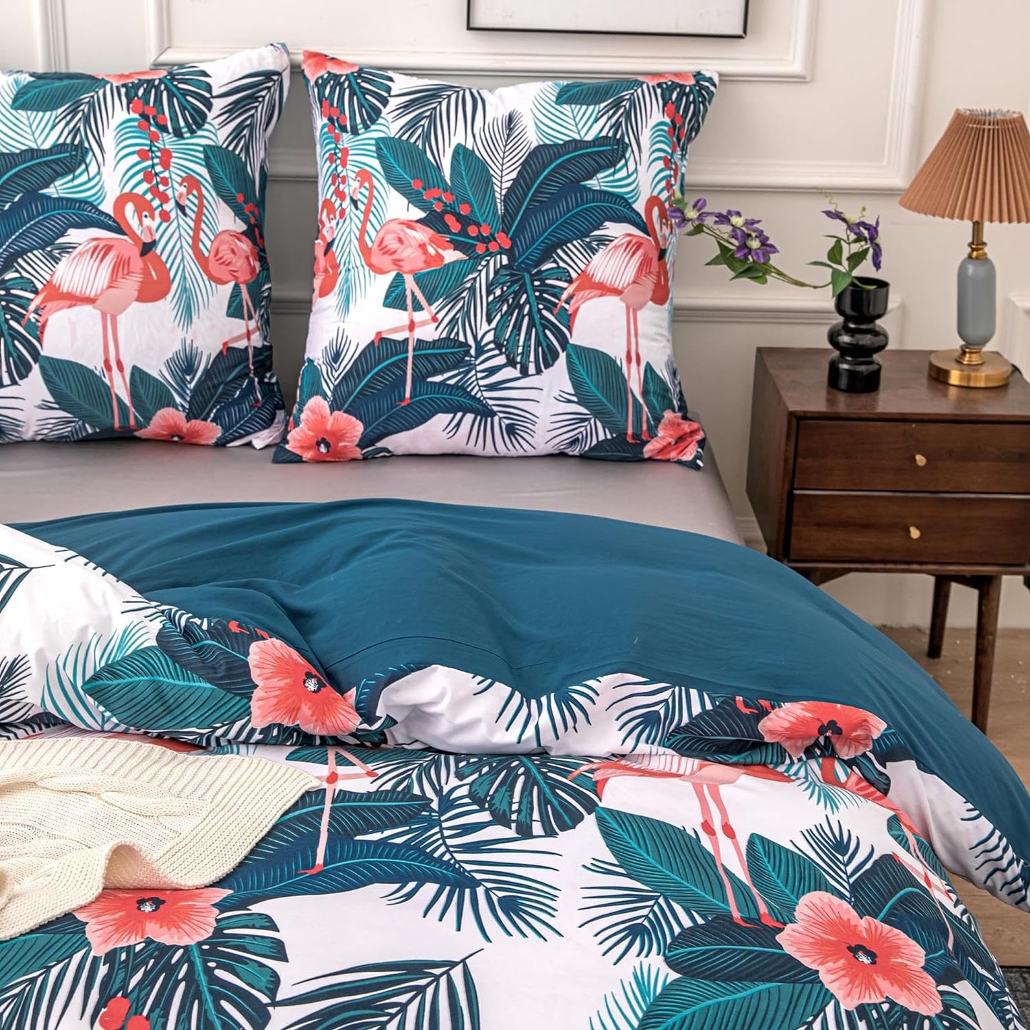 Duvet Cover Set, Bedding Set, Duvet Cover Set, Plant Flamingo Pattern