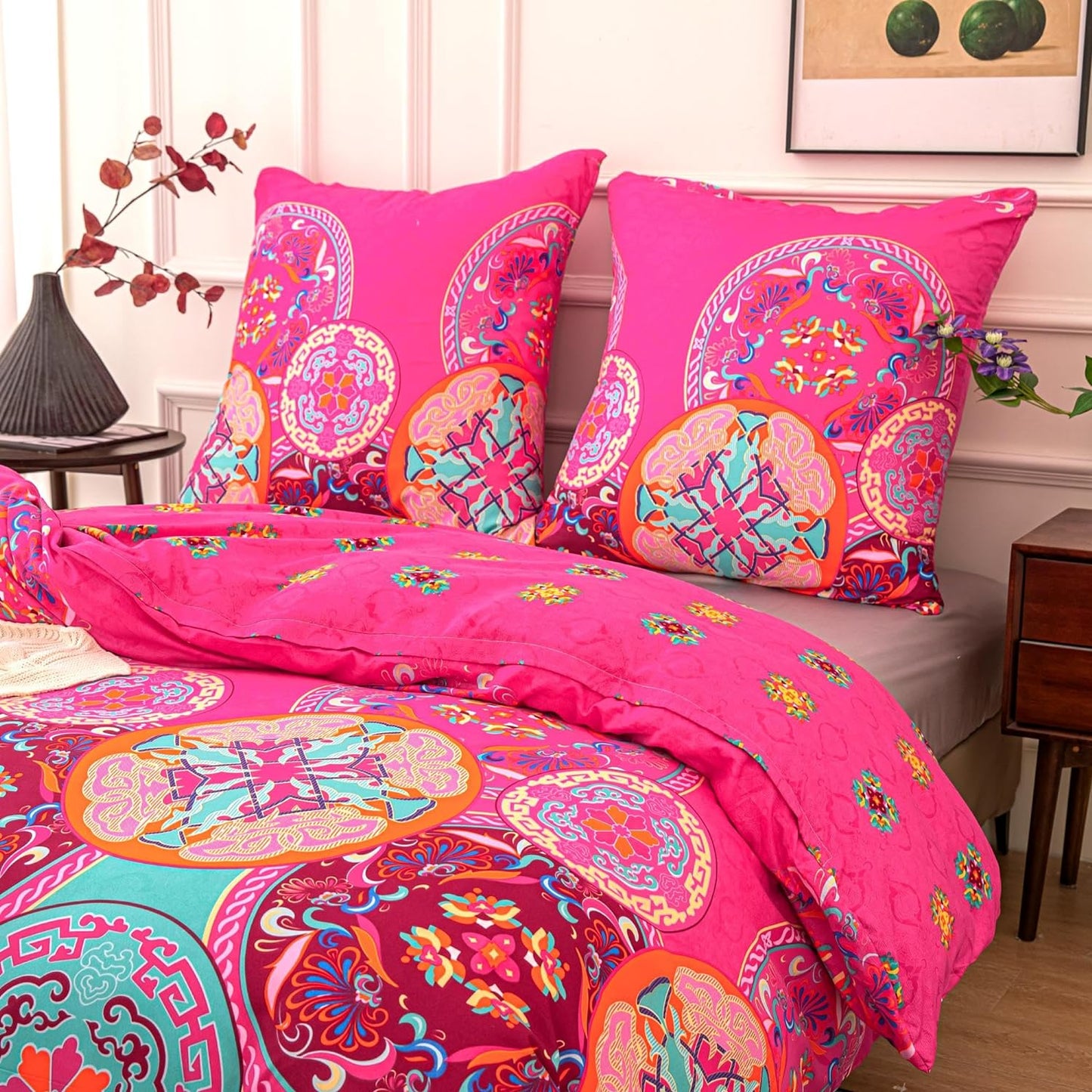 Boho Duvet Cover Set Colorful Ethnic Floral Pattern