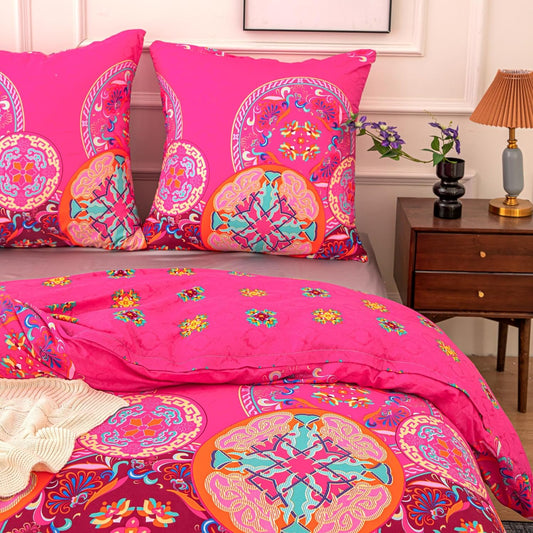 Boho Duvet Cover Set Colorful Ethnic Floral Pattern