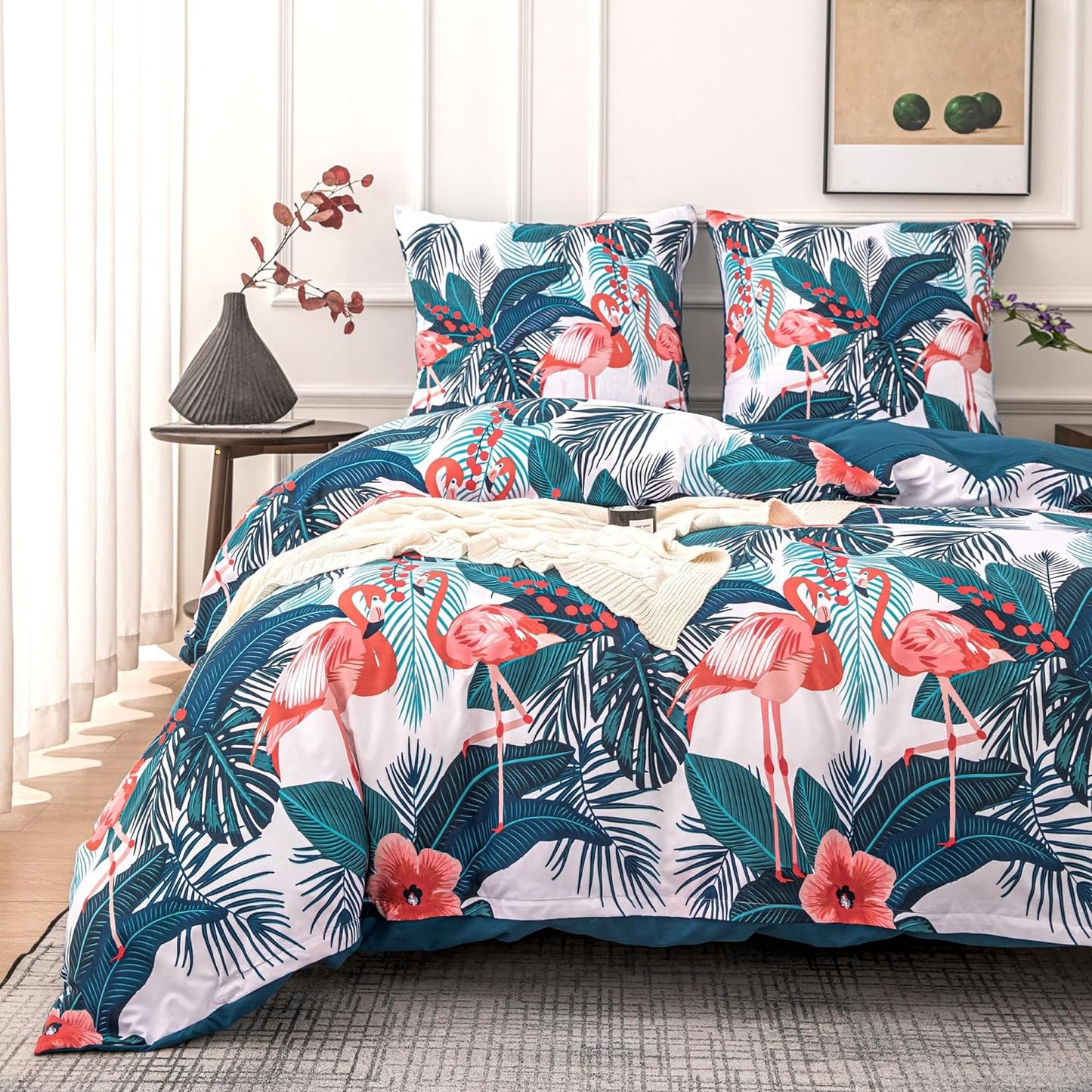 Duvet Cover Set, Bedding Set, Duvet Cover Set, Plant Flamingo Pattern