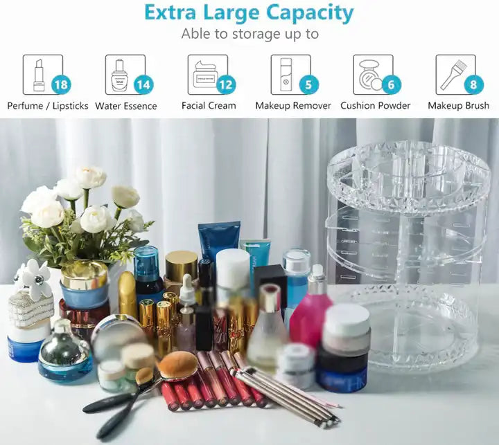 Makeup Organizer Adjustable Multi-Function Acrylic Beauty Cosmetic Storage 360 Rotating Makeup Organizer