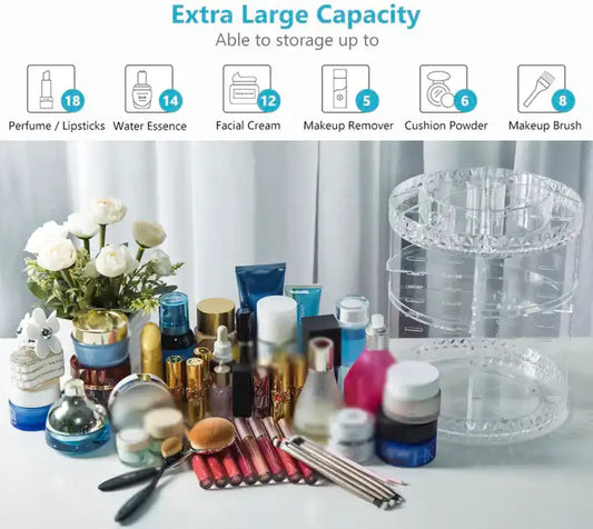 Makeup Organizer Adjustable Multi-Function Acrylic Beauty Cosmetic Storage 360 Rotating Makeup Organizer