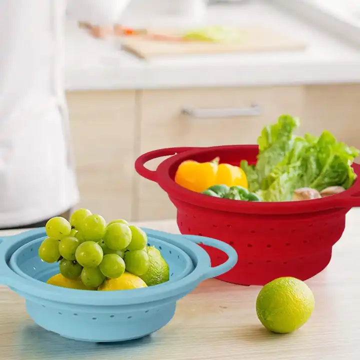 Food Colander Silicone Drain Basket Silicone Colander Strainer With Extend