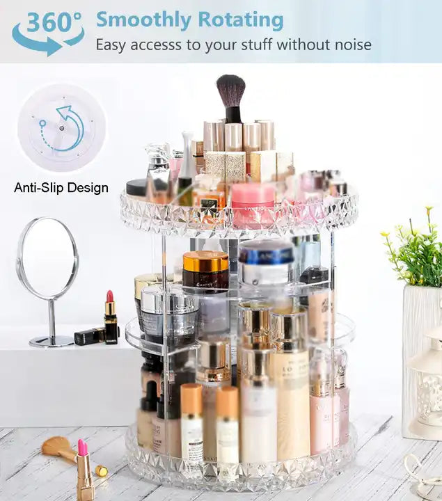 Makeup Organizer Adjustable Multi-Function Acrylic Beauty Cosmetic Storage 360 Rotating Makeup Organizer