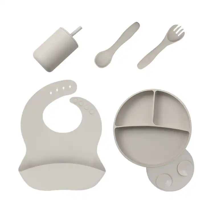 Toddler Silicone dinnerware baby food feeding plate bowl cup spoon set