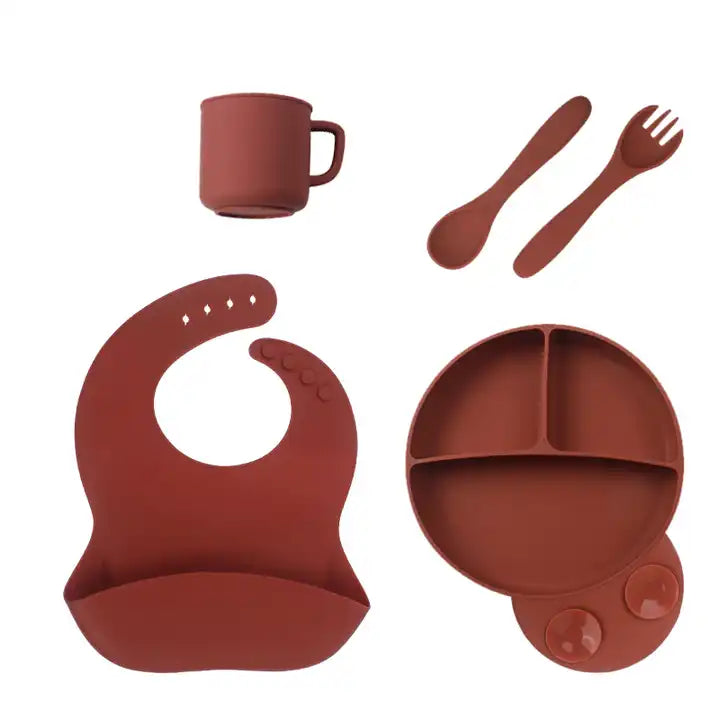 Toddler Silicone dinnerware baby food feeding plate bowl cup spoon set