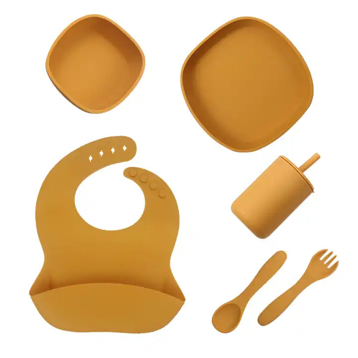 Toddler Silicone dinnerware baby food feeding plate bowl cup spoon set