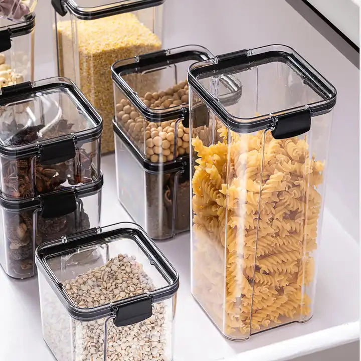 Plastic Airtight Kitchen Grain Organization Jar Transparent Food Storage Container Set organizer kitchen With Lid