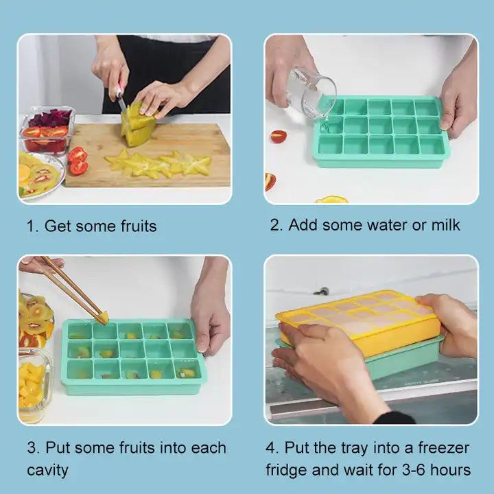 Food grade odorless 15 caves frozen mold silicone tray ice cube