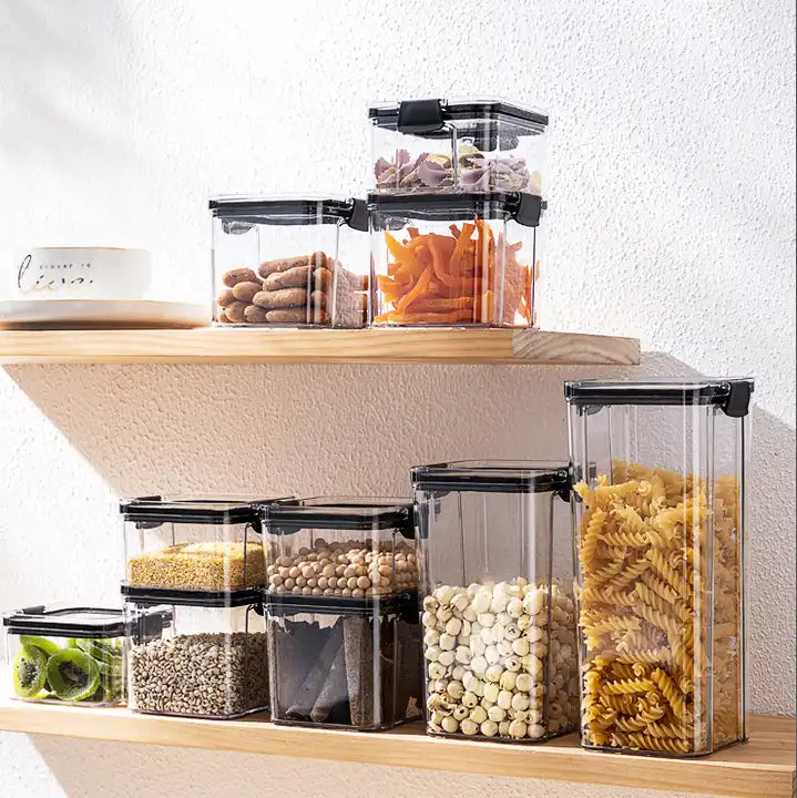 Plastic Airtight Kitchen Grain Organization Jar Transparent Food Storage Container Set organizer kitchen With Lid