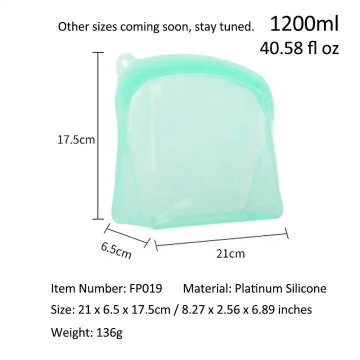 Reusable Eco Friendly Food Storage Zip Lock Silicone Food Bags