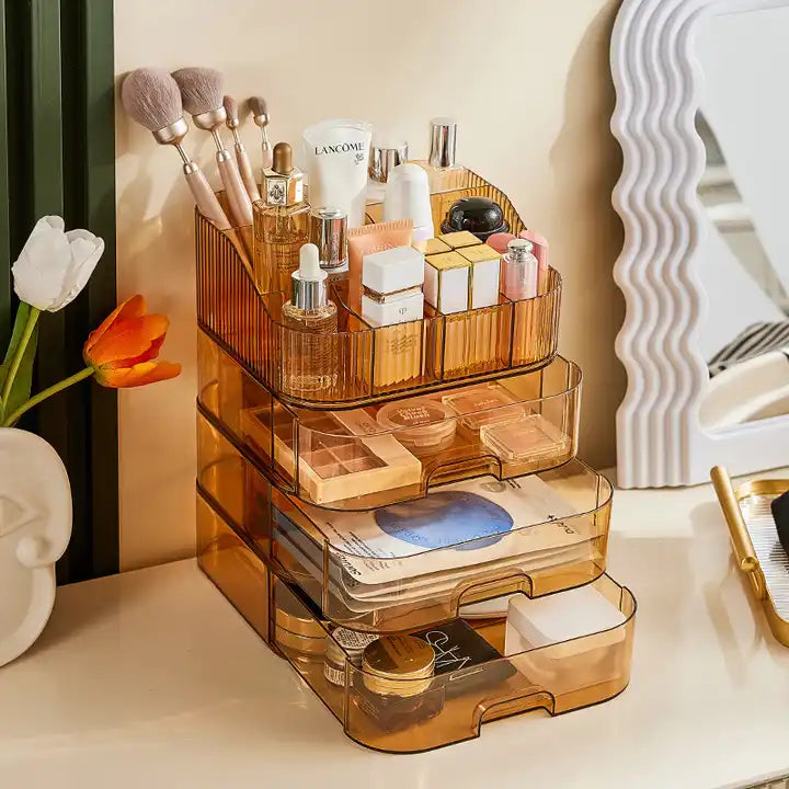 Multi-Function Beauty Bathroom Makeup Organizer Storage Case For Vanity With Drawers