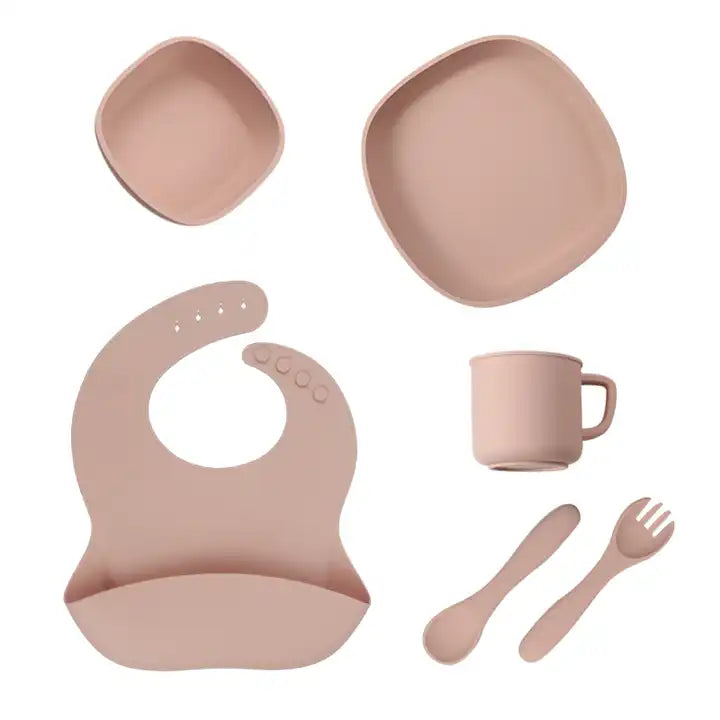 Toddler Silicone dinnerware baby food feeding plate bowl cup spoon set