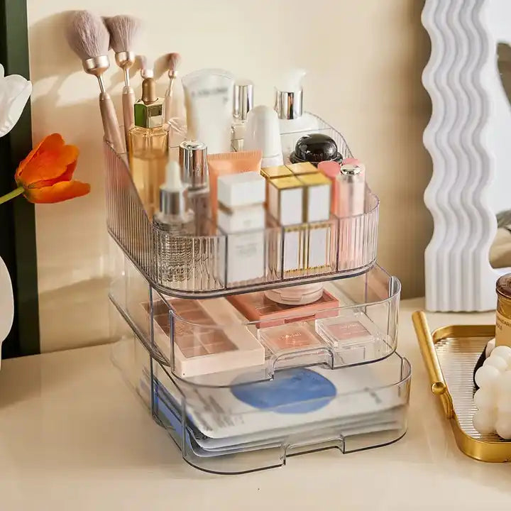 Multi-Function Beauty Bathroom Makeup Organizer Storage Case For Vanity With Drawers