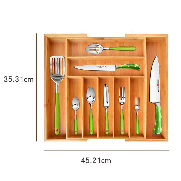 Expandable Bamboo Drawer Organizer Trays Adjustable Multi functional Storage Organizer Bamboo Box